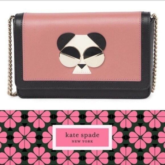 Kate Spade Gentle‎ Panda Crossbody Leather Wallet Bag, Pink/Black, NWT - Picture 1 of 16